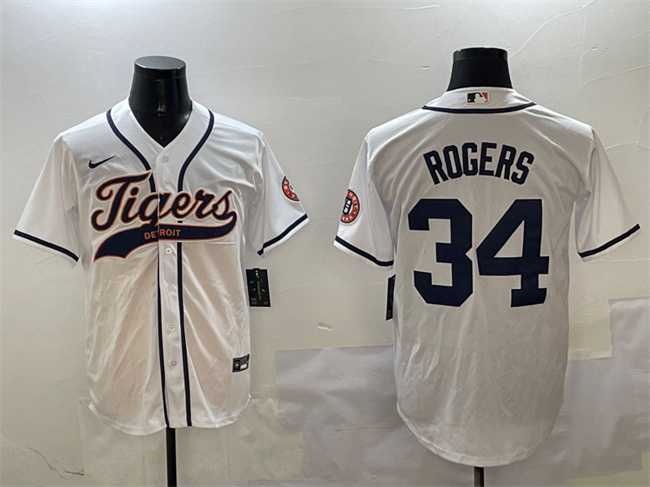 Men%27s Detroit Tigers #34 Jake Rogers White With Patch Cool Base Stitched Jersey->detroit tigers->MLB Jersey
